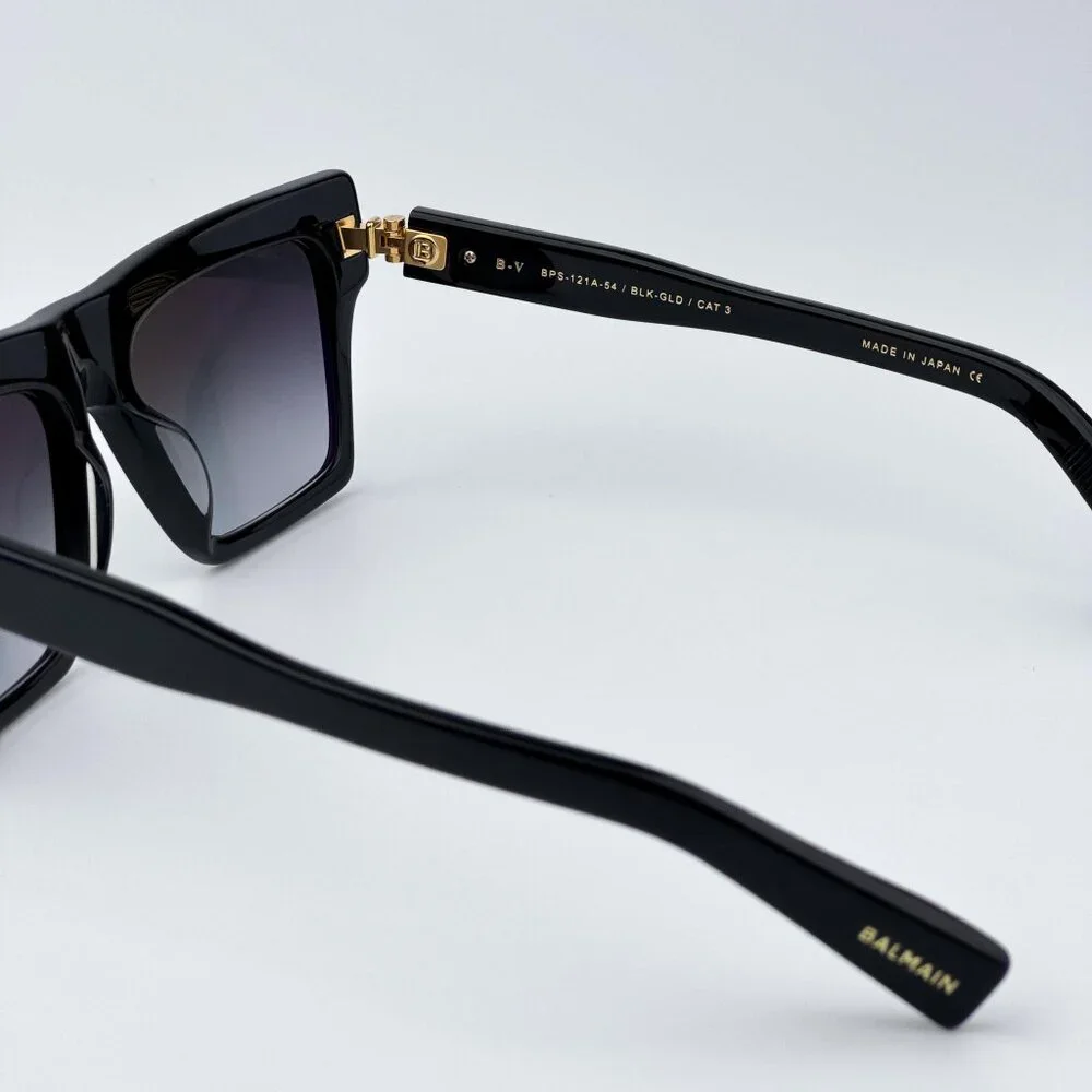 Balmain B-V BPS-121A-54 Men BRAND NEW Sunglasses Titanium Black Gold Grey